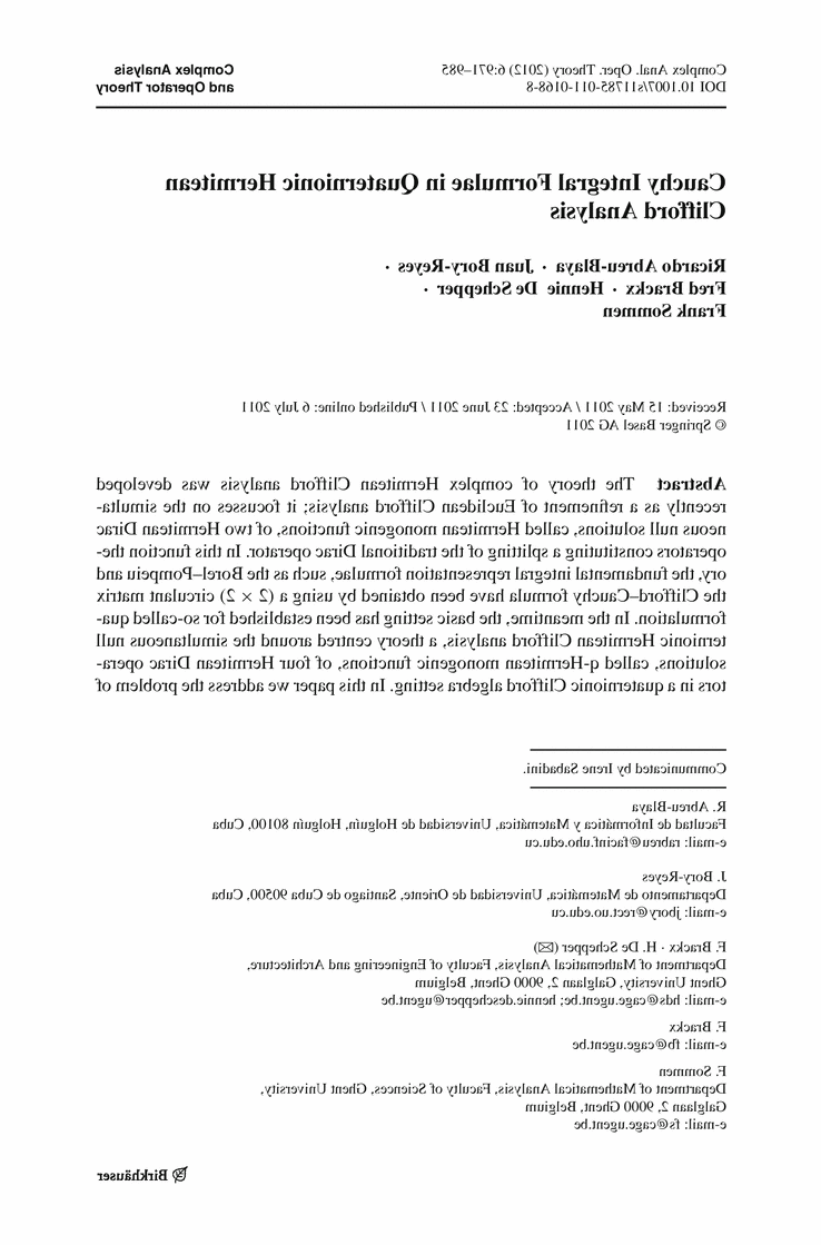 Section: Higher Dimensional Geometric Function Theory and Hypercomplex Analysis