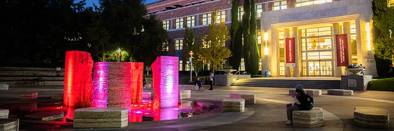 campus lit up at night